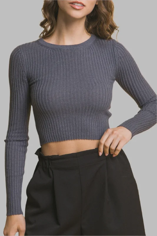 Ribbed Cropped Sweater Neon Metallic Matte