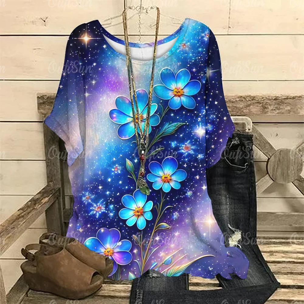 Vintage Round Collar Flower Print Pullover - Embrace Spring and Summer in Style with Loose-Fit Short Sleeves and Oversized Fashion Tee 5xl Open Front Cardigan