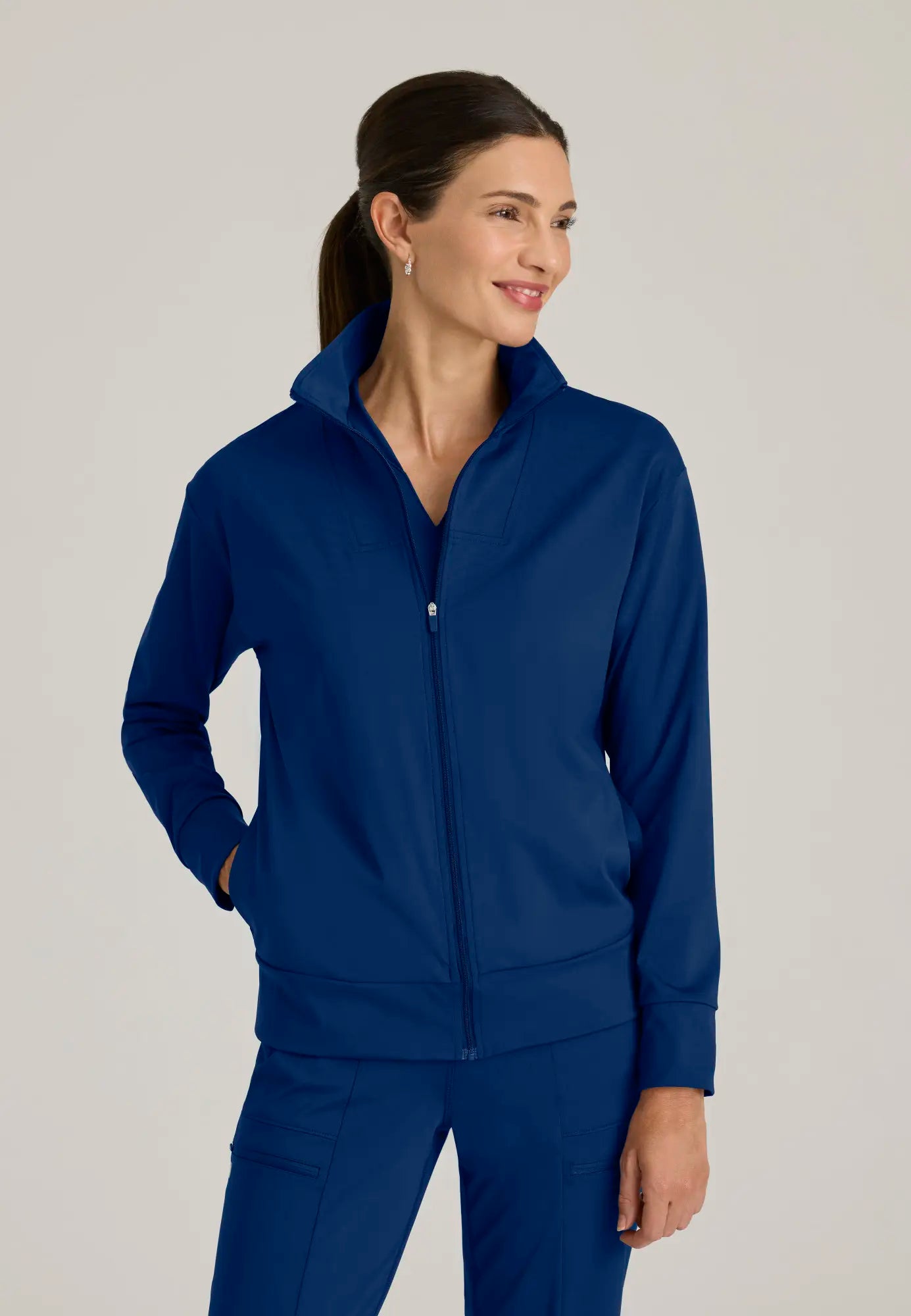 Grey's Anatomy Women's Ease Warm-Up Jacket - Indigo Hooded Jacket Caped Jacket Shawl Collar Jacket