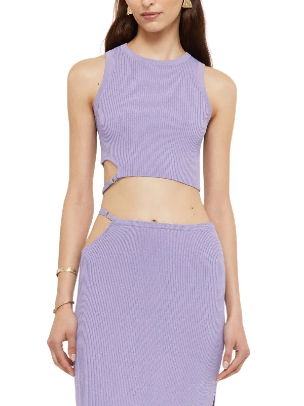 Selena Knit Crop top Lavender Denim Fabric Leather Fabric Suede Fabric