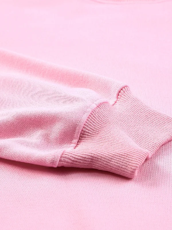 Women's Pink Crew Neck Pullover Tight Sleeve Top