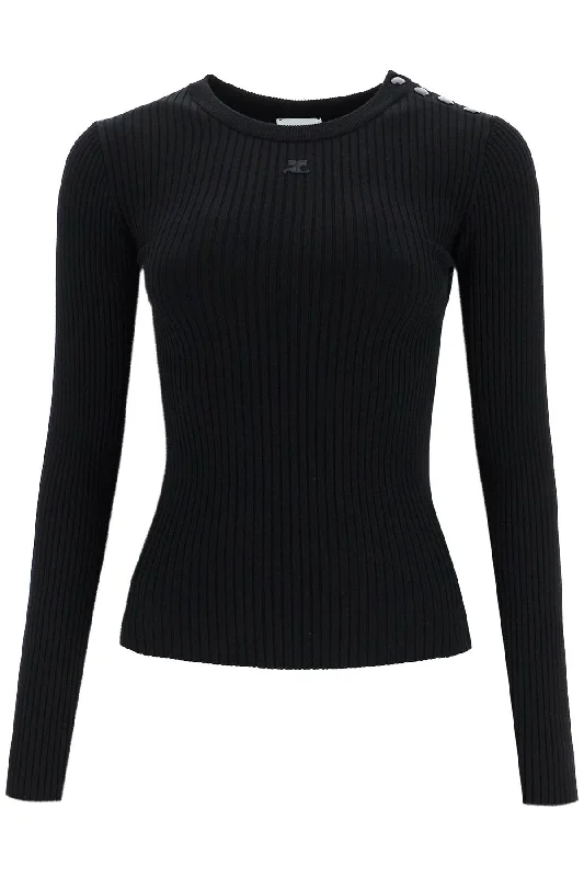 Ribbed Stretch Knit Pullover Sweater Flutter Sleeve Feminine