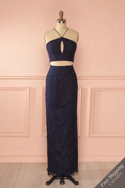 Jerika Blue | Lace Crop Top Chenille Brocade Lace