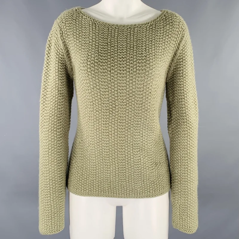 TSE Size M Sage Green Chunky Knit Pullover Lantern Sleeve Elegant
