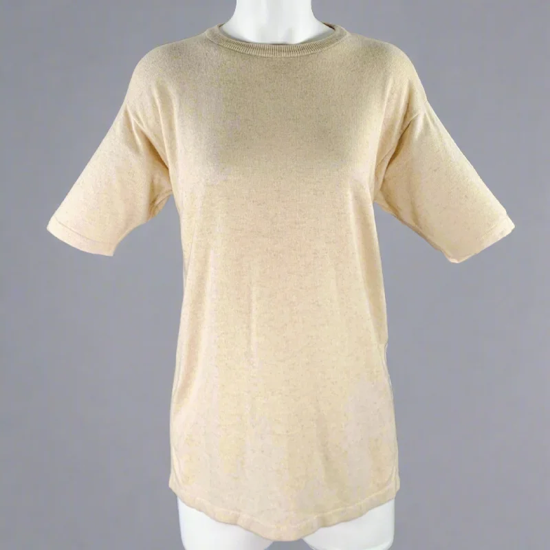 TSE Size M Beige Oatmeal Cashmere Silk Short Sleeve Pullover Over Sleeve Pullover