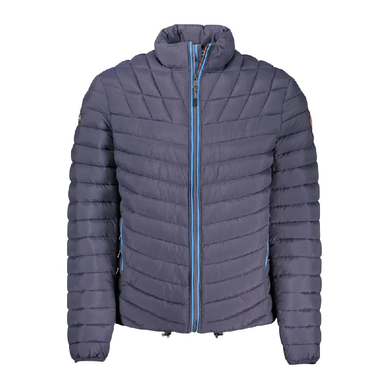 Blue Polyamide Men Jacket Herringbone Jacket Checkered Jacket Solid Jacket