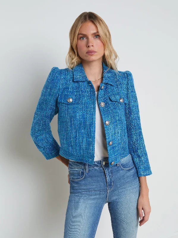 Kasey Tweed Jacket Caribbean Blue Multi Tweed - L'AGENCE Insulated Jacket Fitted Jacket Loose Jacket