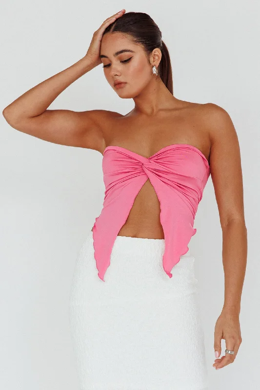 Lulu Strapless Crop Top Candy Pink Print Jacquard Patchwork