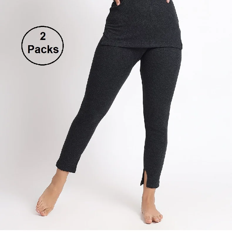 T.T. Women Regular Fit Cotton Rich With Elastomeric Finish Thermal Trouser Pack Of 2-Black Trousers Wedding White