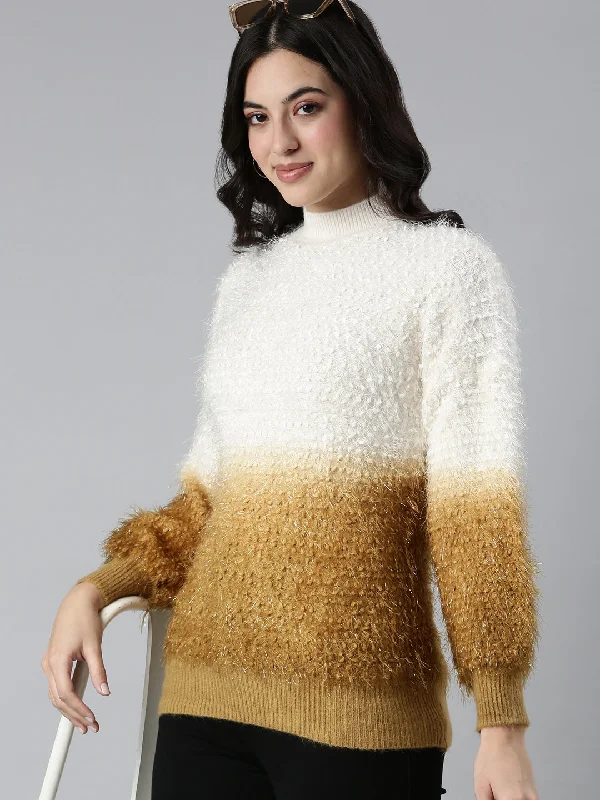 Women Speckled Mustard Pullover-CHN-803-Mustard Port Neck Pullover