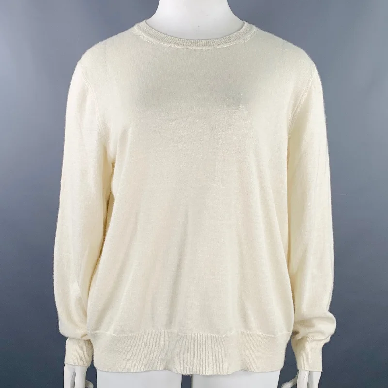 THE ROW Size L Cream Linen Cashmere Pullover Boxy Neck Sweater