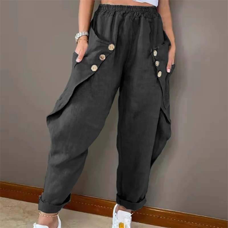 Women'S Fashion Casual Pocket Button Trousers Trousers Tapered Slim Fit