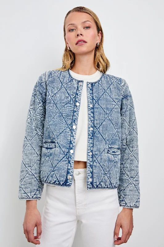 ENCY JACKET - MID BLUE Boat Neck Shawl Collar Notched Collar