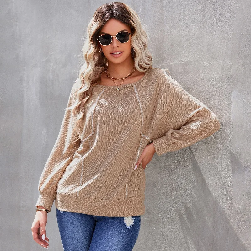 Women's Round Neck Loose Long Sleeve Pullover Bottoming Shirt Top Mock Neck Pullover