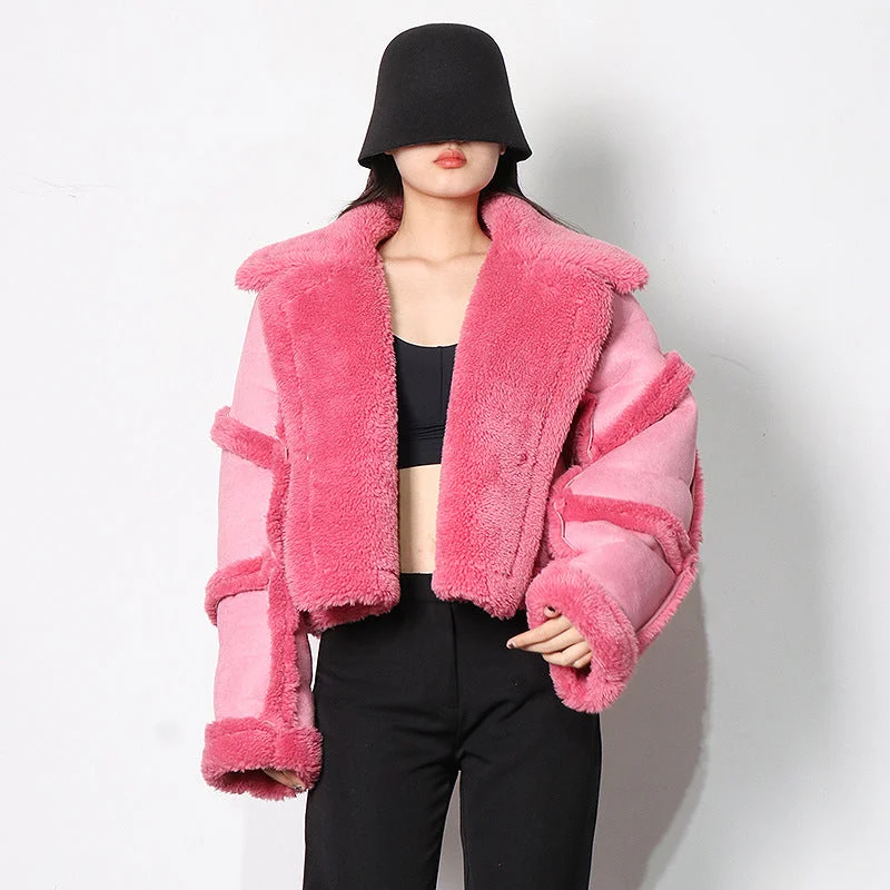 Luxury Designed Sherpa Short Jackets Coats for Women Faux Fur Fabric Real Fur Fabric Shearling Fabric