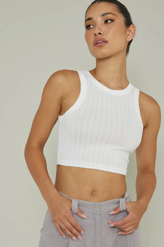 Seeker Ribbed Crop Top White Layered Multi-layer Single Layer