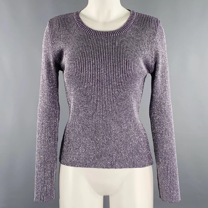 VINTAGE Size S Purple Silver Ribbed Long Sleeve Pullover Sarouel Sleeve Pullover