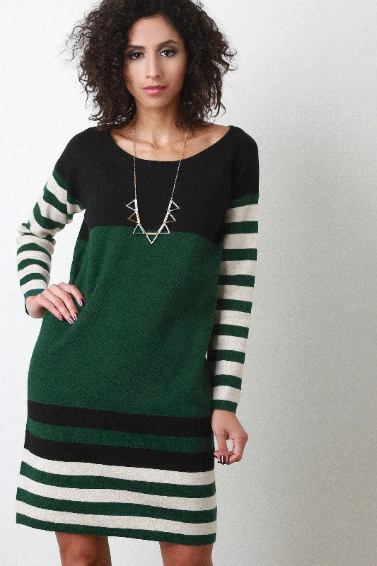 Long Sleeved Sweater Colorblock Striped Shift Dress Plaid Sweater Polka Dot Checkered