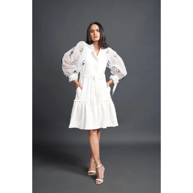 Deepika Arora Embroidered Jacket Dress White Toggled Jacket Drawstring Jacket Belted Jacket