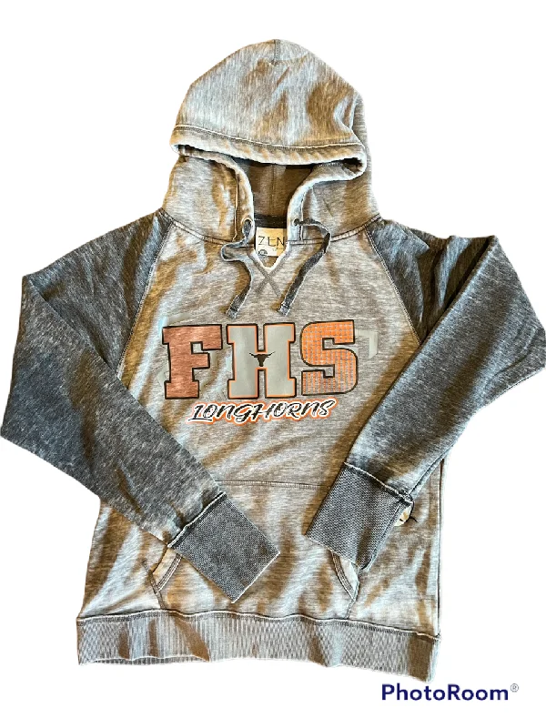 J America Ladies' Zen Contrast Pullover Faith Longhorn Hooded Sweatshirt Button Front Sweater