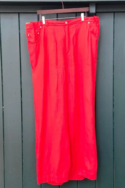 Re-Wear Twister Red Linen Trousers Trousers Denim Distressed