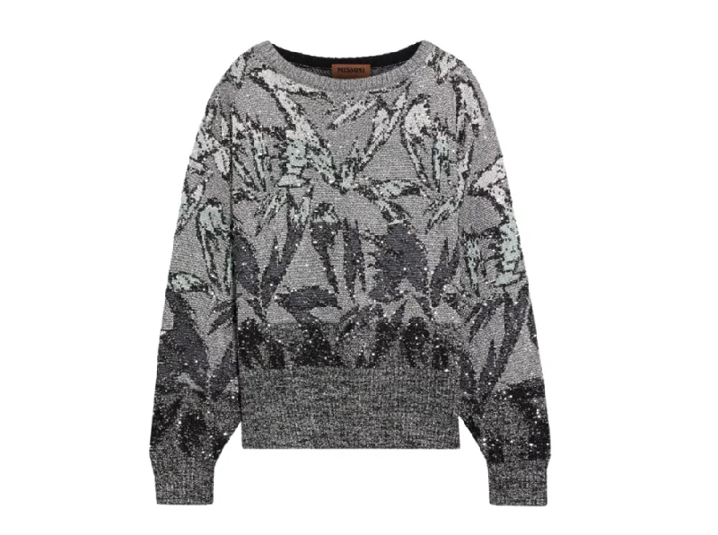 Missoni Sequin Metallic Knit Sweater Toggled Drawstring Belted