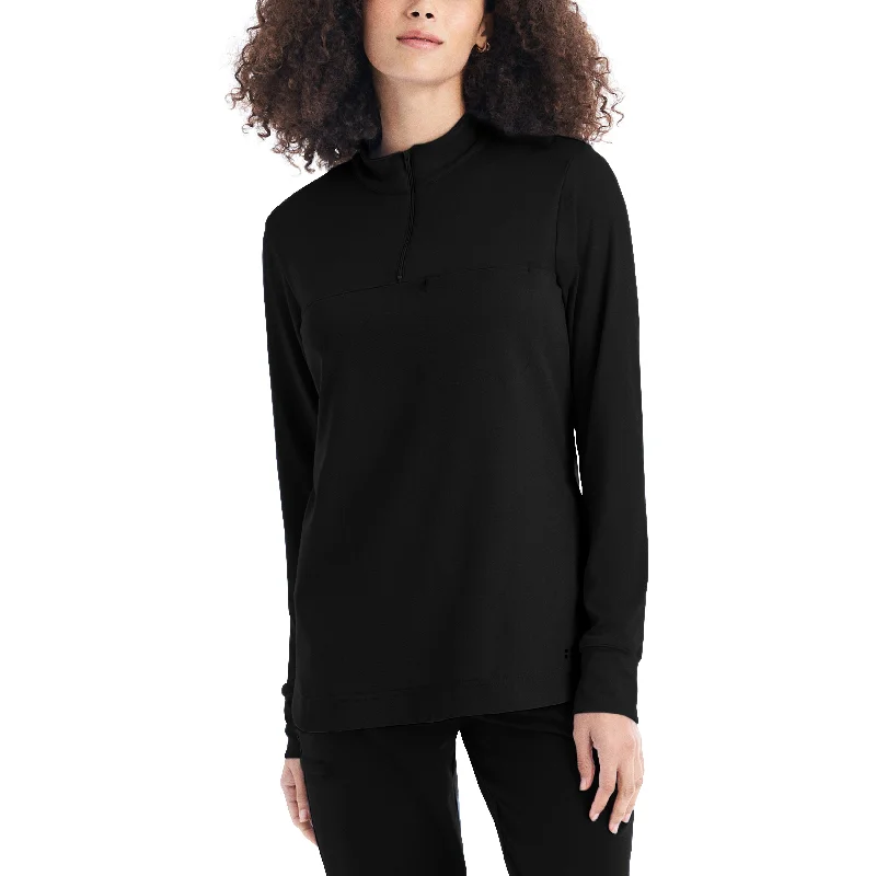 White Cross CRFT Women's 3-Pocket Quarter-Zip Mock Neck Pullover Scrub Top Honey Neck Pullover