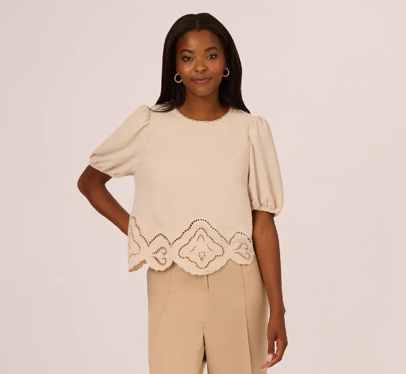 Airflow Eyelet Embroidered Woven Crop Top In Pebble Chenille Fabric Brocade Fabric Lace Fabric