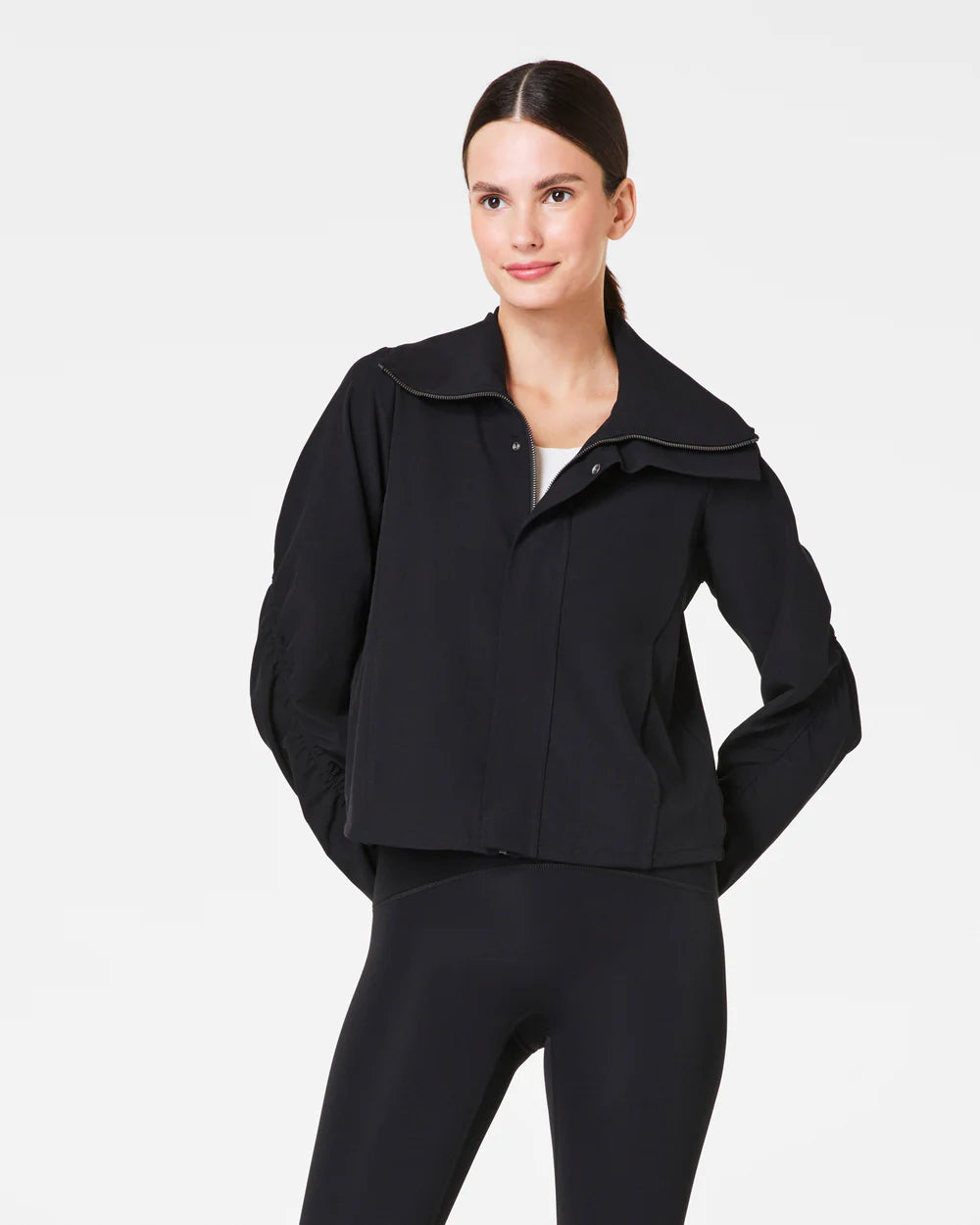 On The Move Cinched Jacket Very Black - SPANX A-Line Jacket Boat Neck Shawl Collar