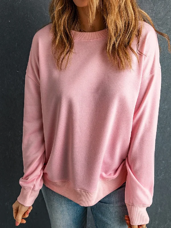 Pink Crew Neck Pullover Cowl Neck Pullover