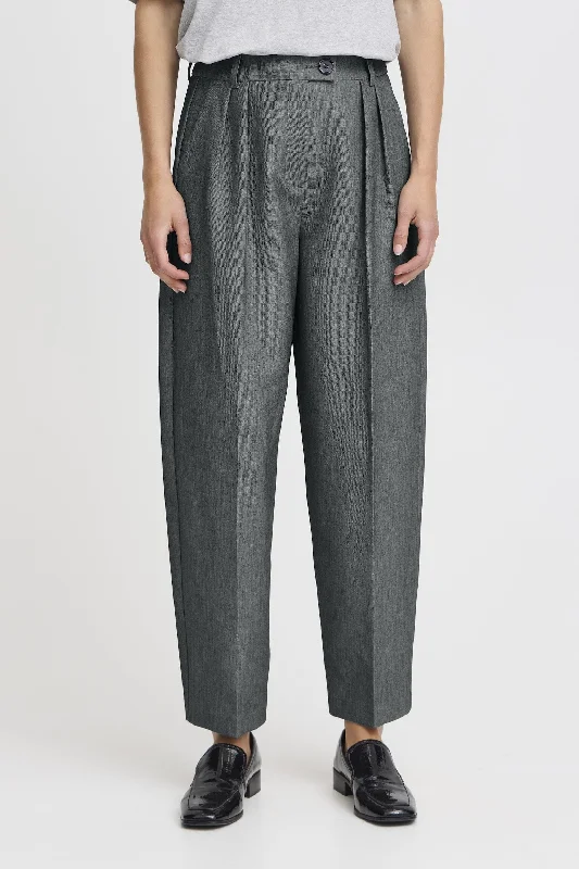 GREY PLEATED WORK TROUSER Trousers Elastic Waist Soft