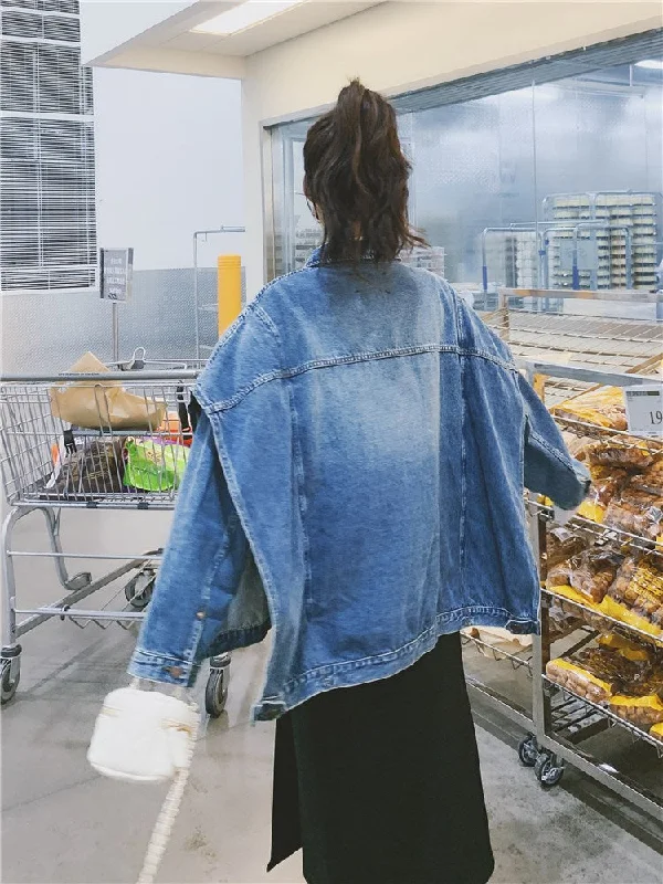 Designed Plus Sizes Short Jean Jacket Coats for Women Cotton Fabric Linen Fabric Terry Fabric