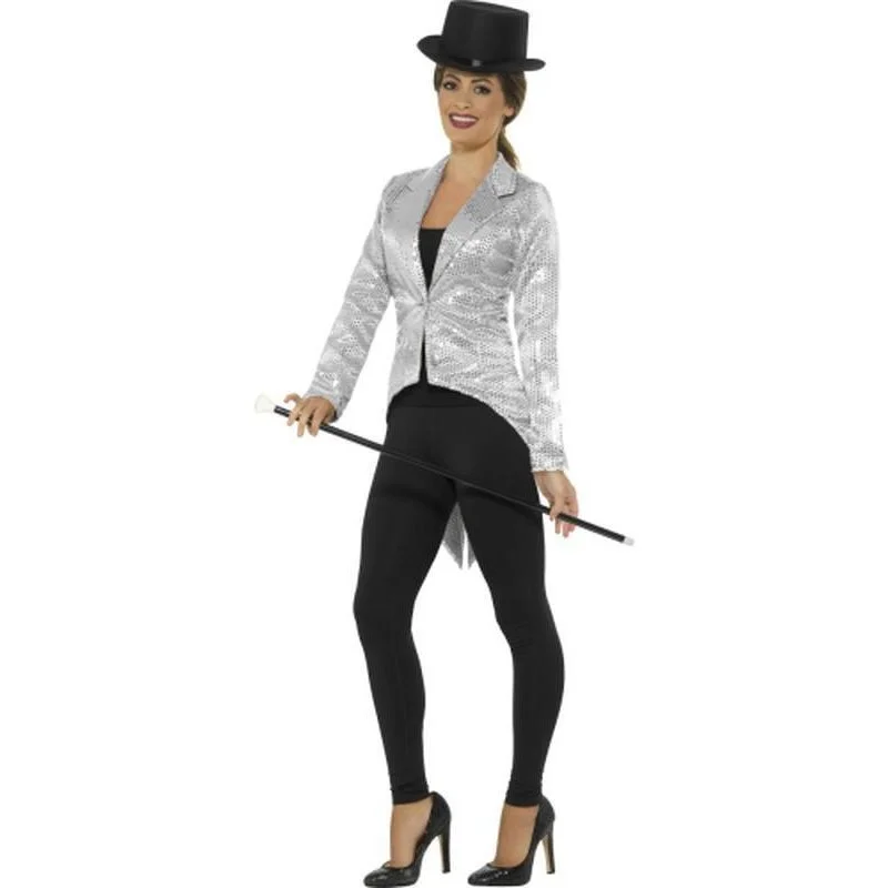 Sequin Tailcoat Jacket, Silver Nylon Fabric Polyester Fabric Spandex Fabric