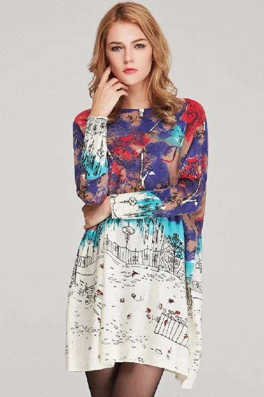 Long Sleeve Knit Loose Sweater Dress Layered Multi-layer Single Layer