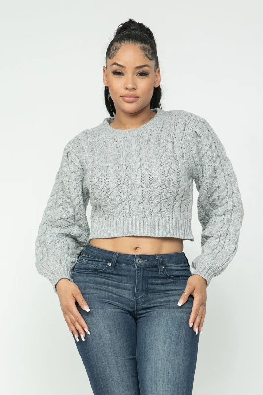 Cable Pullover Top Wrist Length Sleeve