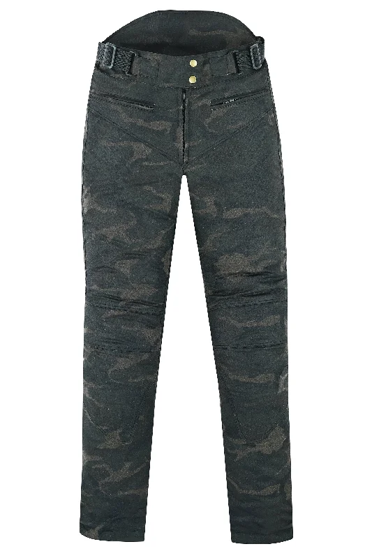 Warrior Gears® LADIES Wax Cotton Waxed Motorcycle Trousers, Waterproof Breathable CE Armour Biker Racing Trouser - Camo Trousers Vintage Classic