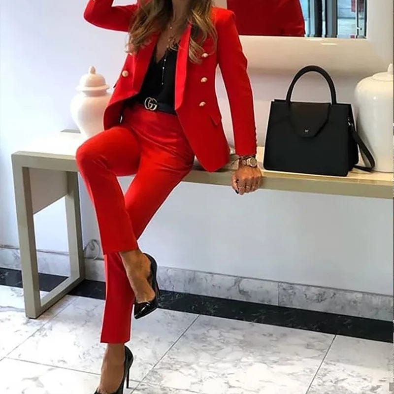 2024 Spring Summer New Women's Clothing Solid Color V-neck Long-Sleeved Coat Blazer Pants Trousers Fashion Casual Suit Trousers Timeless Classic