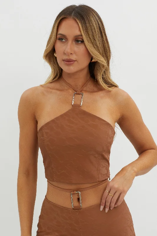She's A Gemini Halter Crop Top Mud Hooded Caped Shawl Collar