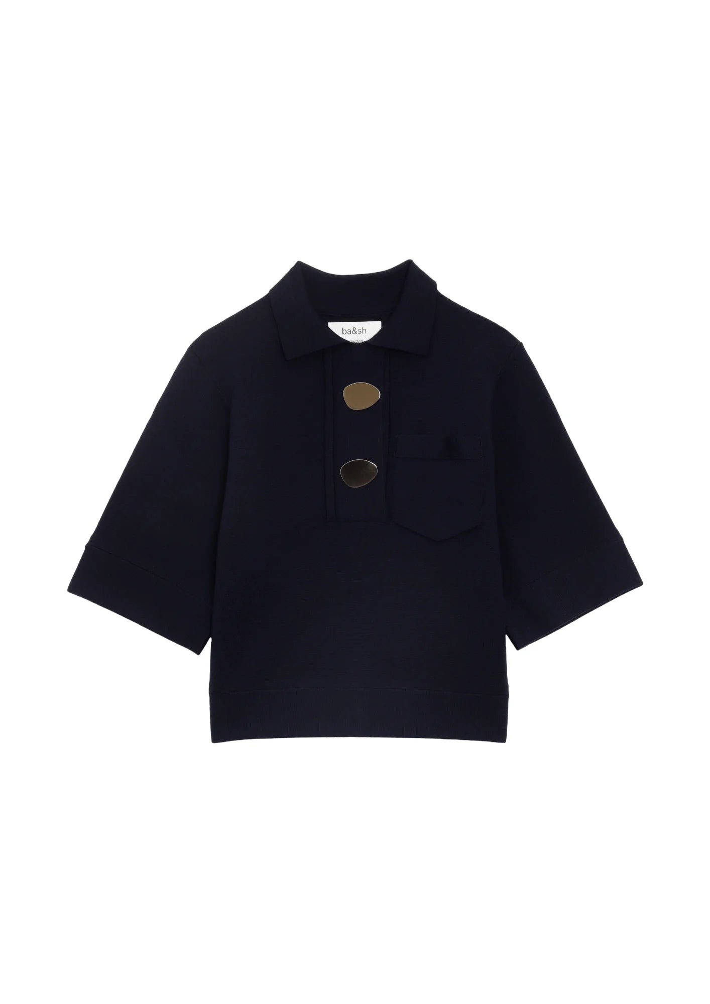 NAVY BLUE SHORT-SLEEVED PULLOVER High Neck Pullover