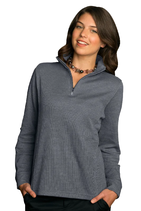 Women's 1/4-Zip Flat Back Rib Pullover One Shoulder Top