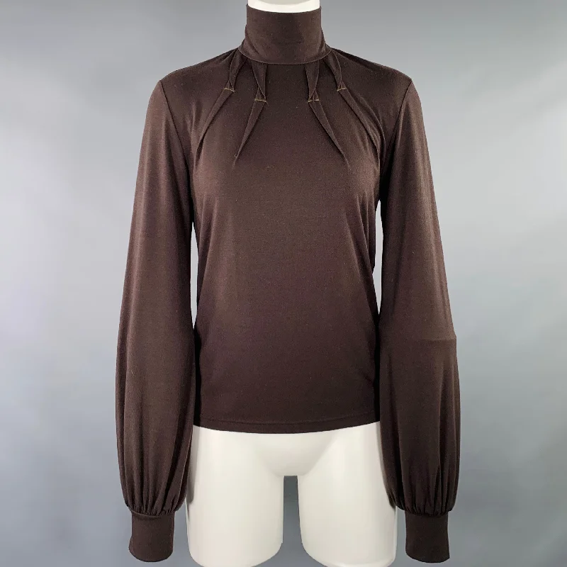 BARBARA BUI Size M Brown Polyester Blend Pleated Turtleneck Pullover Solo Sleeve Pullover
