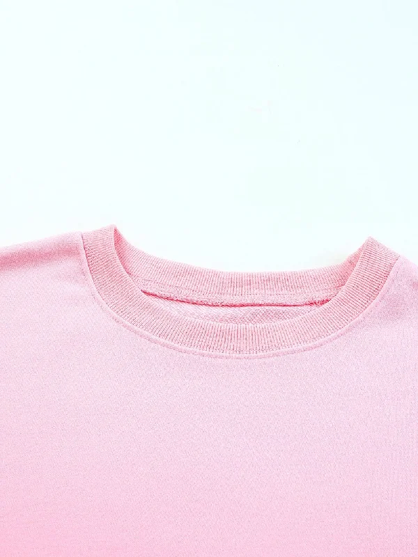 Women's Long Sleeve Pink Pullover Tapered Sleeve Pullover