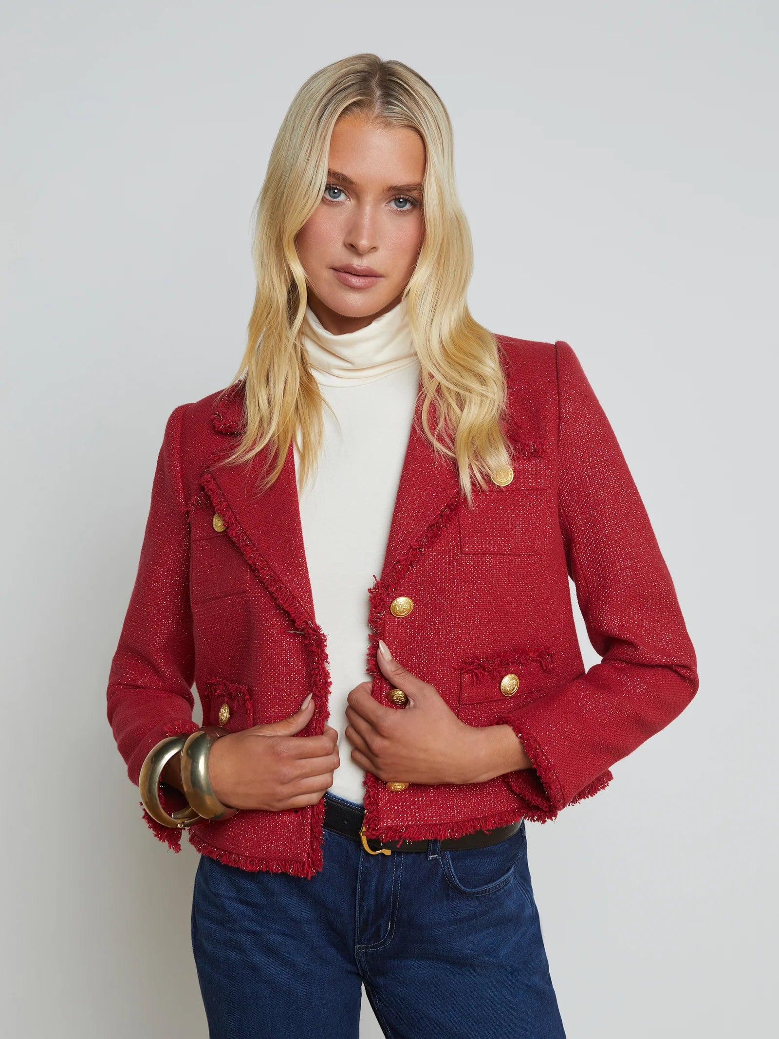Sylvia Collared Jacket Garnet Red/Copper - L'AGENCE Fleece Jacket Down Jacket Feather Jacket