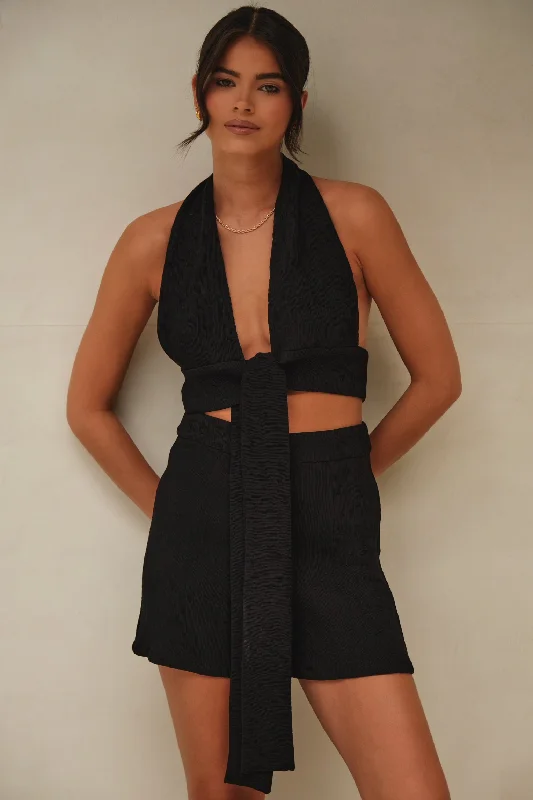 Eloisa Crop Top Black Zippered Front Buttoned Front Snap Front