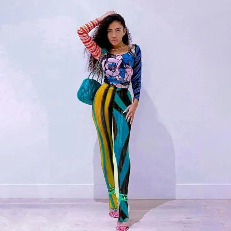 RX New arrival wholesale cheap clothing women's high waist printing trousers & pants fall ladies skinny pants Trousers luxurious premium