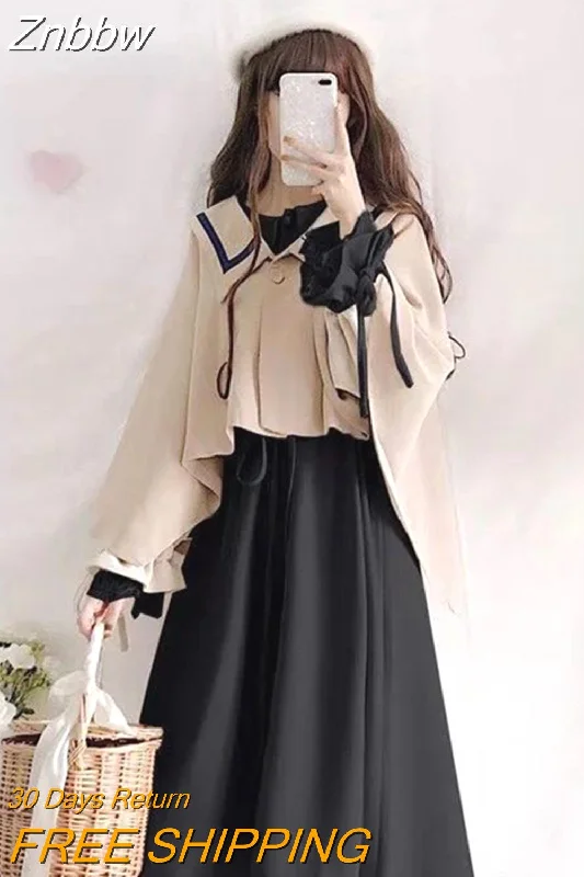 Znbbw 2 Piece Dress Set Women Long Sleeve Crop Tops + Casual Midi Dress 2023 Spring Autumn Slim Lady Japan Korean Suits Welt Pockets Slit Pockets Flap Pockets