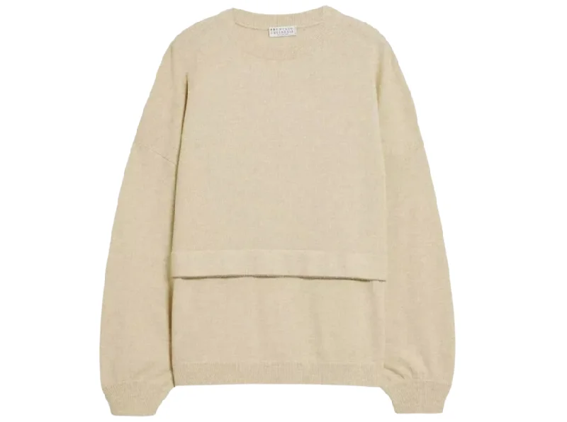 Brunello Cucinelli Cashmere-Silk Sweater w/ Monili Trim Velvet Chenille Corduroy