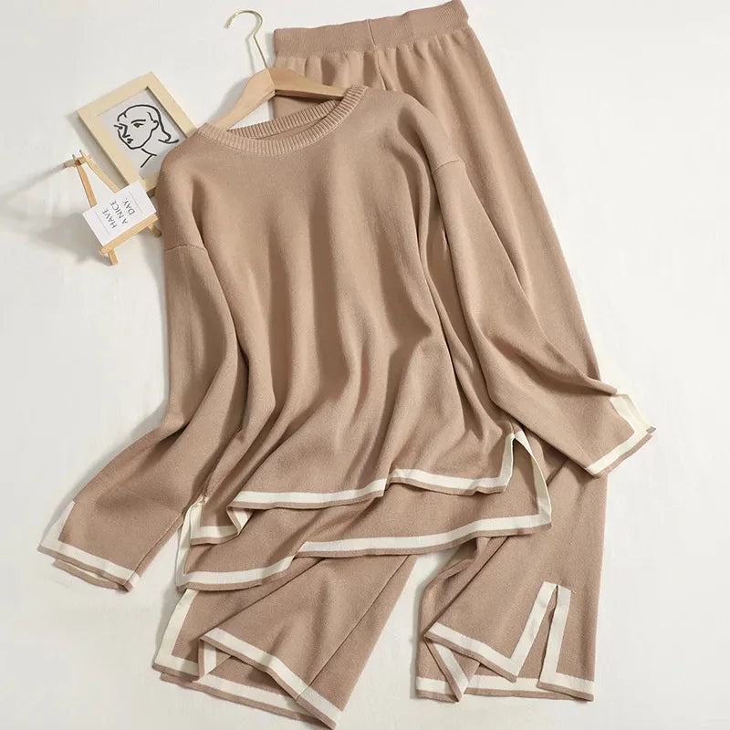 HQ Elegant Side-Slit Pullover Set - 2pc Fine Merino Wool