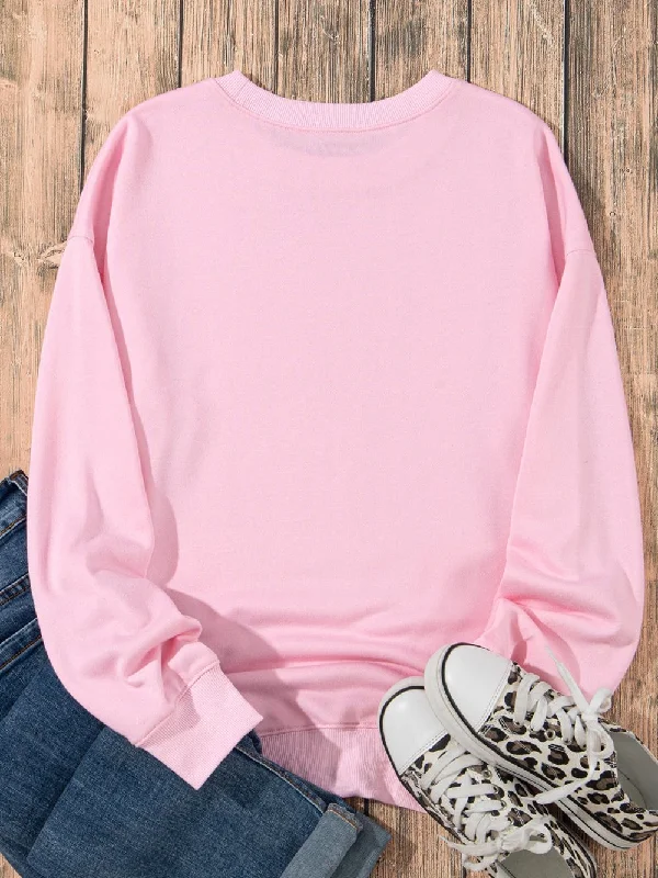 Simple Pink Pullover Asymmetrical Neck Pullover
