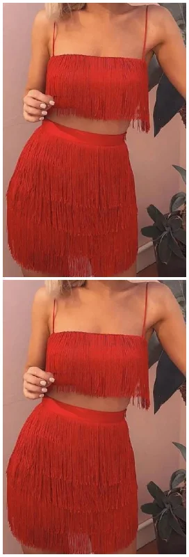 Sleeveless Spaghetti Strap Fringe Crop Top Bodycon Two Piece Mini Homecoming Dress cg9312 Front Pockets Side Pockets Patch Pockets Sleeveless Spaghetti Strap Fringe Crop Top Bodycon Two Piece Mini Homecoming Dress cg9312 Front Pockets Side Pockets Patch Pockets